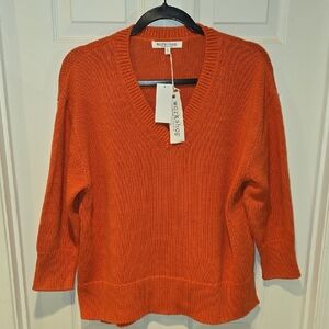 (New) Workshop Republic Clothing Women's V-Neck Sweater in Vibrant Orange Size L